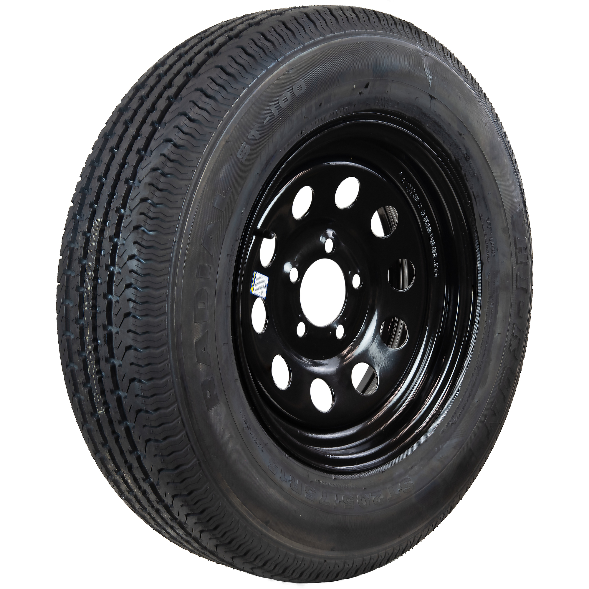 HI-RUN, Highway Trailer Tire Assembly, Radial, Black Mod, Tire Size ST205/75R15 Load Range Rating D, Bolt Holes (qty.) 5 Model# ASR2119